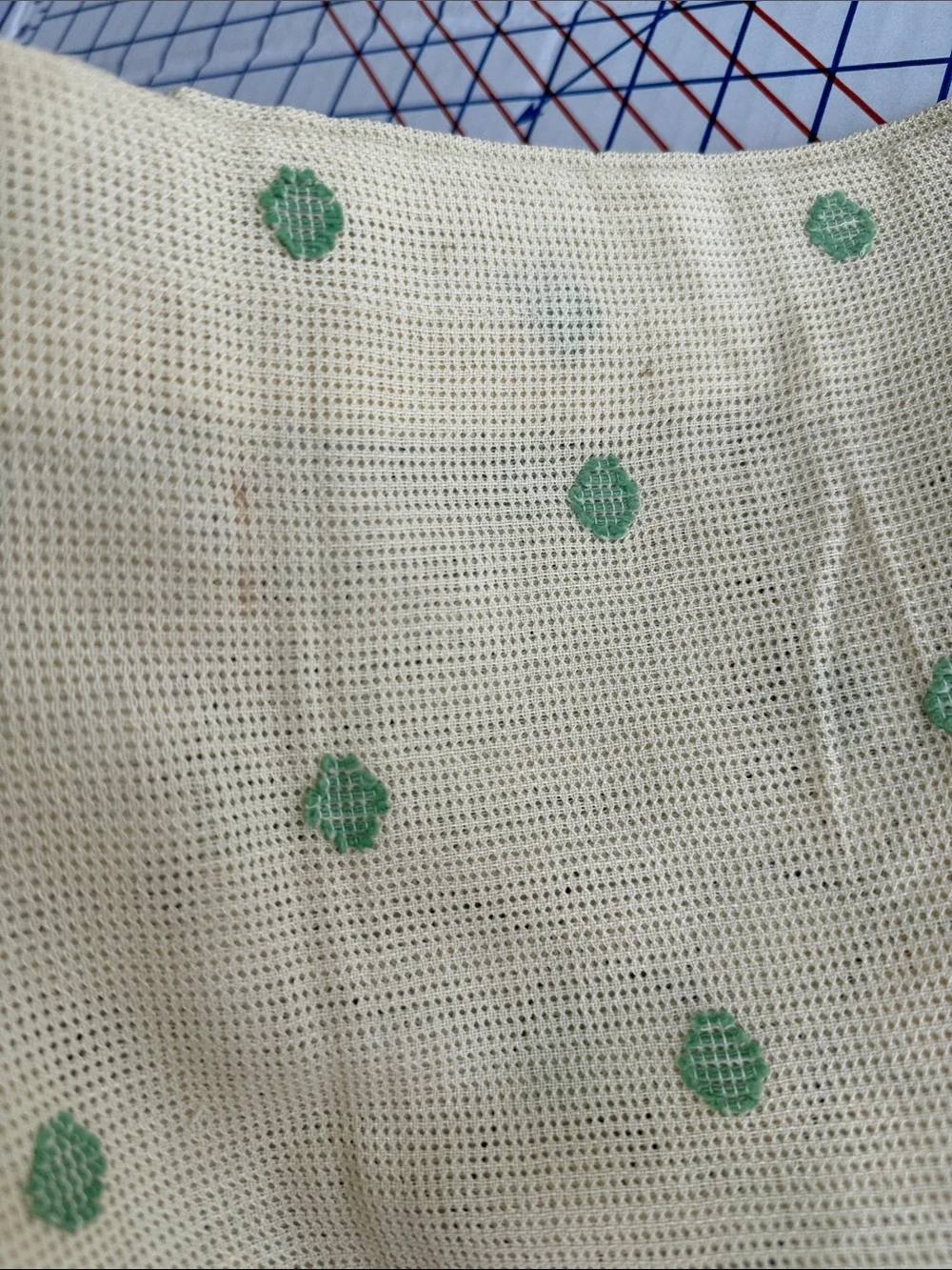 Antique 1920s 1930s Valances Set of 3 Fringed Plaid Green Dot Window Curtains